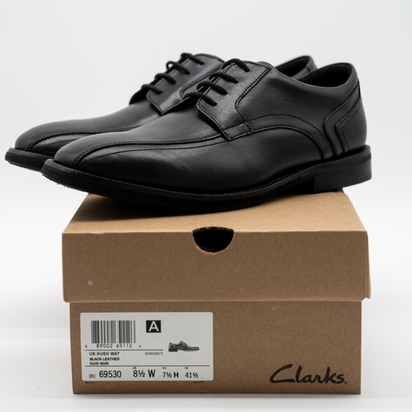 size 8.5 Wide Clarks Men\'s Un Hugh Way Oxfords Black Leather 69530 main image 9